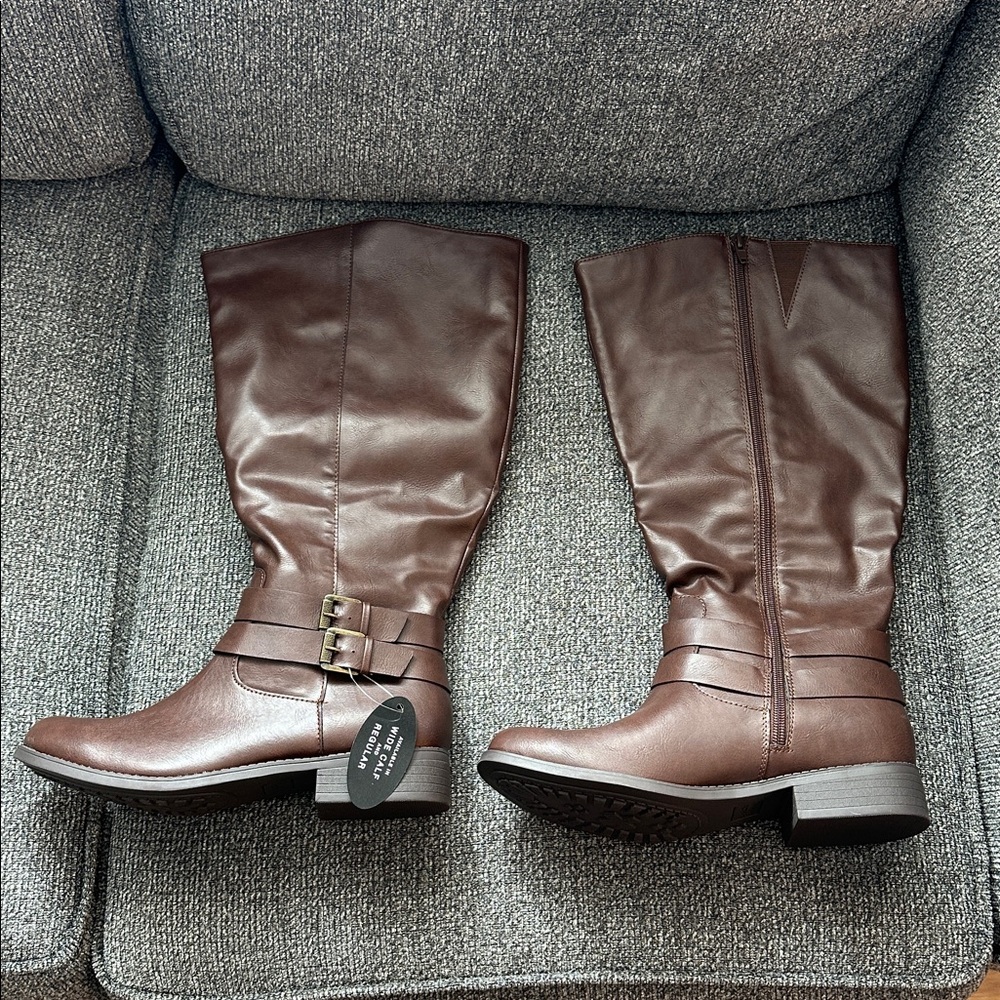 Style & Co. Maliaa Classic Buckle Ridding Tall Boots SZ 9 M WIDE CALF Brown